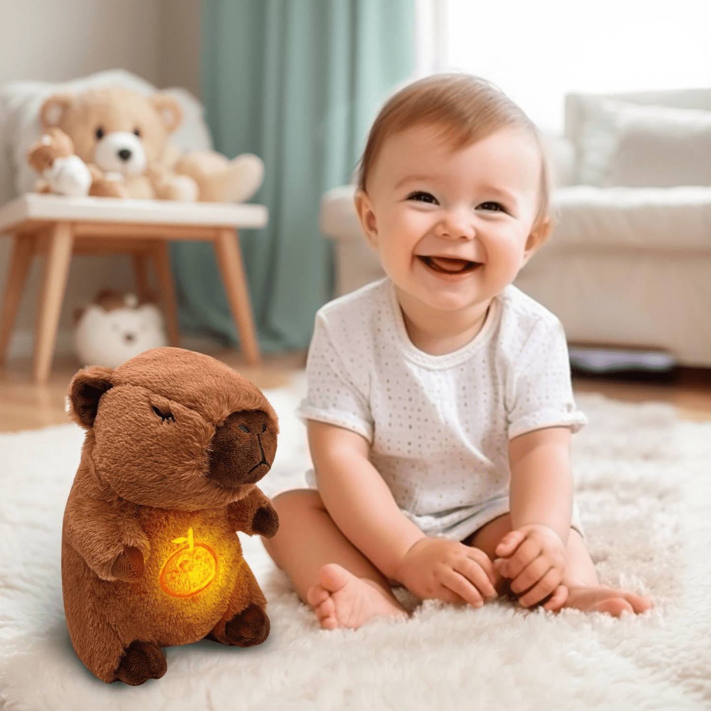 Stuffed Animal Capybara That Breathes, Featuring Realistic Breathing Movements And Calming Music Lights. A Portable Plush Toy Perfect for Birthday Gifts for Both Adults And Children