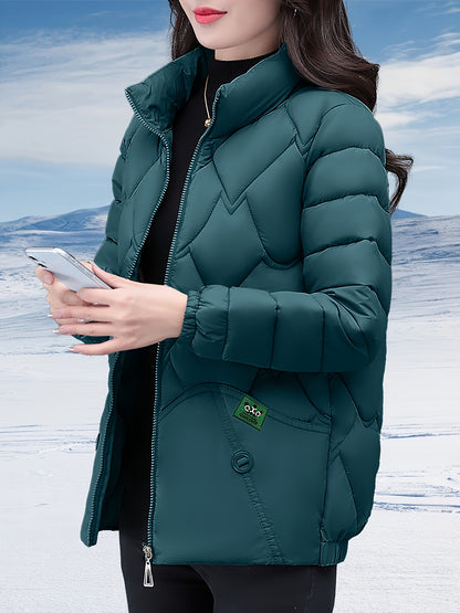 Women's Stylish Winter Coat - Black Herringbone Design, Flared Hem & H-Silhouette, Long Sleeve Non-Stretch Fabric, Hand Wash Only, Japanese-Korean Inspired for Casual & Formal Occasions