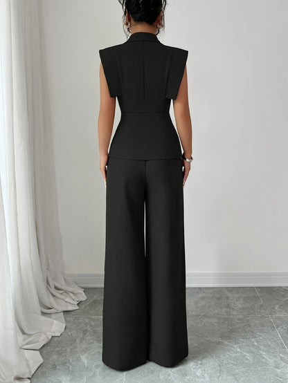 Elegant Women's Casual Set, Including a Sleeveless Top and Elastic Waist Pants, Suitable for Work, Vacation, Afternoon Tea, Parties, and Spring/summer Wear