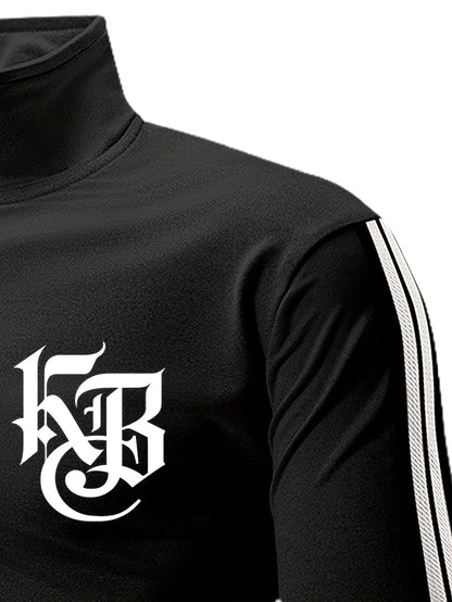 Casual Print Full-Zip Men'S Sportswear Set, Suitable for Gym Workouts And Running, Includes a Long-Sleeve Stand-Up Collar Jacket And Elastic Waist Joggers in a 2pcs Set