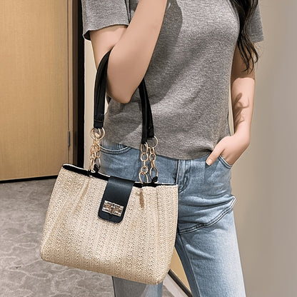 Large Capacity Women's Woven Shoulder Tote Bag for Beach