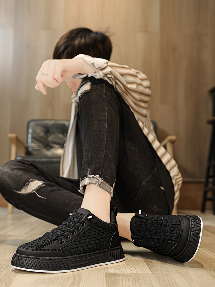 [Urban Appeal] Trendy Solid Color Low Top Sneakers, All-Season Lace-Up Casual Shoes with Faux Upper, Fabric Inner, Rubber Sole, and Comfortable Cloth Insole, Versatile Trainers   Modern Sneakers   Durable Rubber Sole