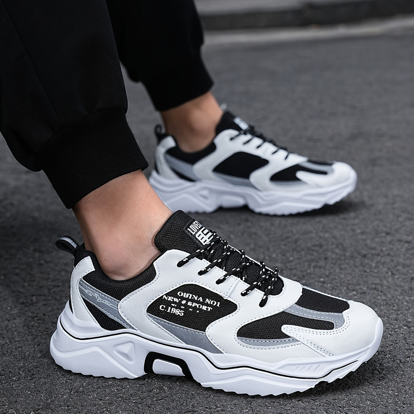 Men's Trendy Chunky Shoes, Comfy Non Slip Lace Up Casual Soft Sole Sneakers For Men's Outdoor Activities
