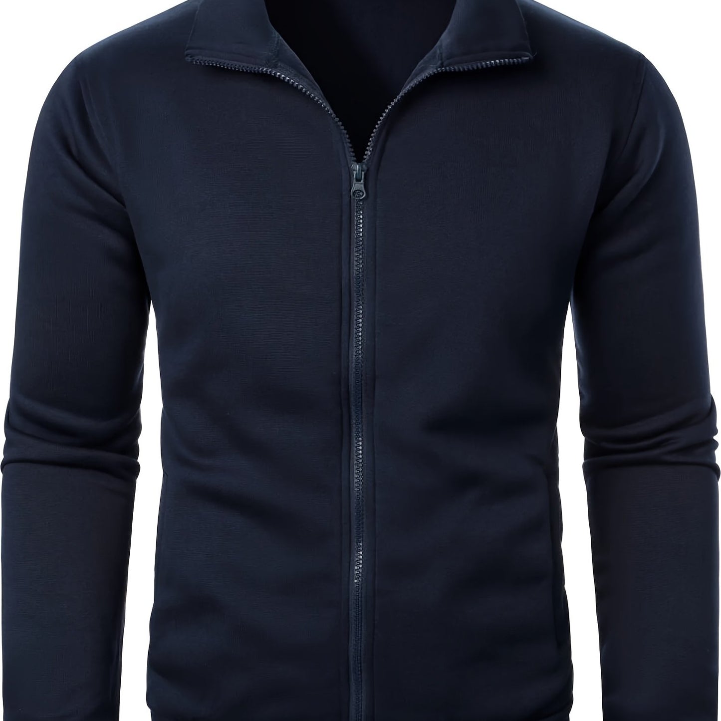 Men'S Slim-Fit Fleece-Lined Zip-Up Hoodie - Warm Long Sleeve Casual Jacket with Stand Collar, Solid Color, Polyester Lining, Pockets, Regular Fit for Fall/Winter, Winter Hoodie, Autumn Outerwear, Sleek Design, Durable Fabric,