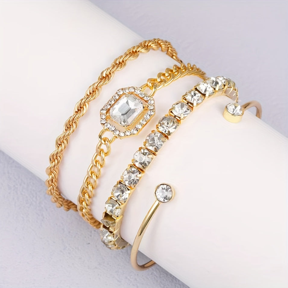 4pcs Women's Vintage Punk Rhinestone Chain Bracelets Set