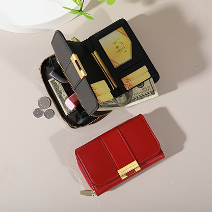 Women's Vintage PU Wallet - Long Wallet with Snap Closure & Zipper Coin Pocket, Credit Card Holder & Coin Purse, Nylon & Oil-Tanned for Everyday Use, Travel, - Women's Money Holder