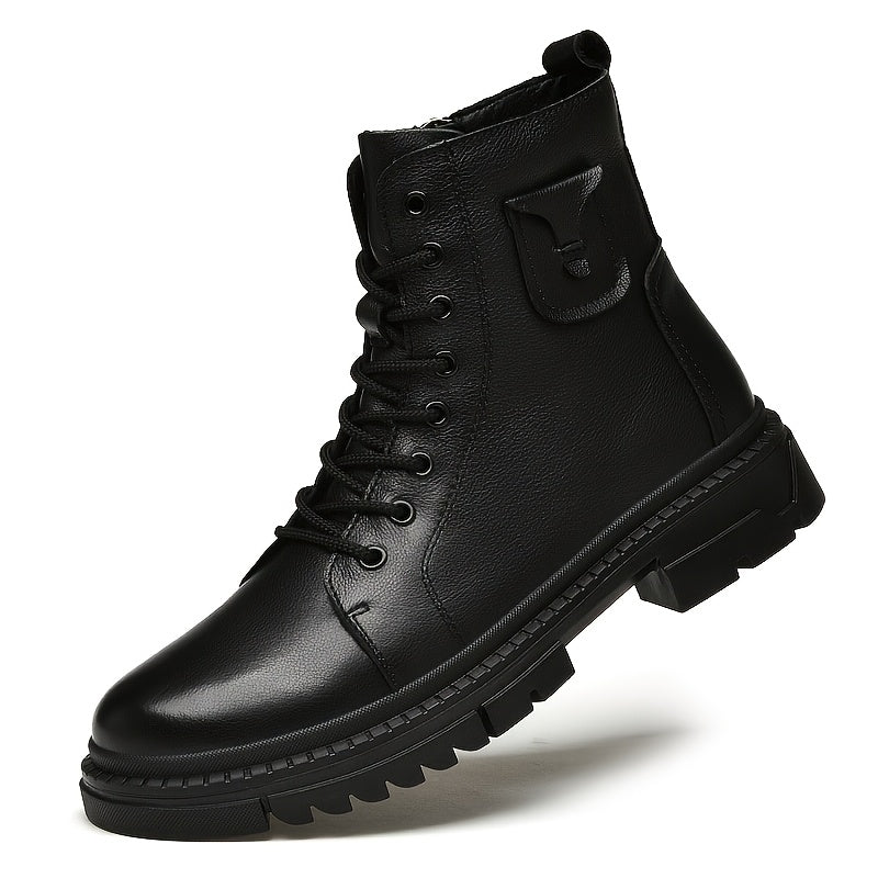 Men's Low-Top Casual Lace-Up Boots in Synthetic Leather