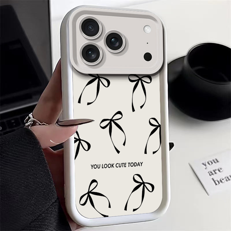 Elegant Black Bow TPU Phone Case for iPhone 13 to 18 Pro Max