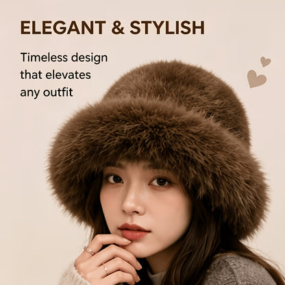Women's Faux Fur Winter Bucket Hat, Soft Warm Thermal Hat