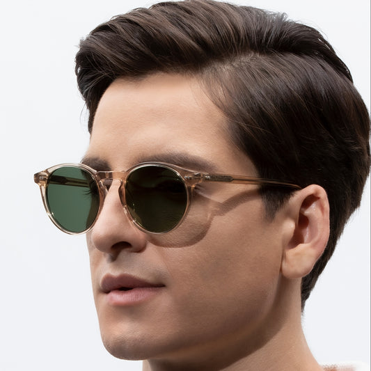 CARFIA Men's Round Acetate Sunglasses - Polarized Protection, Classic Retro Full-Rim Tortoiseshell Frame, Vintage Style with Protective Case for Outdoor & Casual Wear, UV Protection, Stylish Eyewear, Sturdy Construction, Pola