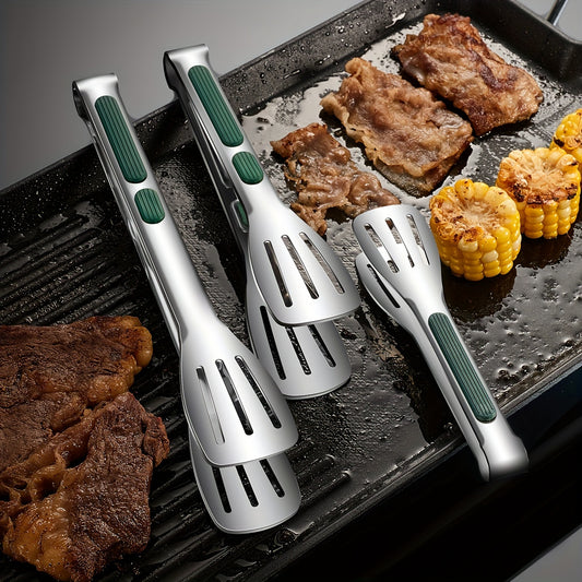 Stainless Steel Kitchen Tongs Set, Non-Slip Grip, Multi-Purpose Cooking Utensils for Grilling, Serving, And Salad, Metal Food Grabber for Bread And BBQ - Home Kitchen Accessories