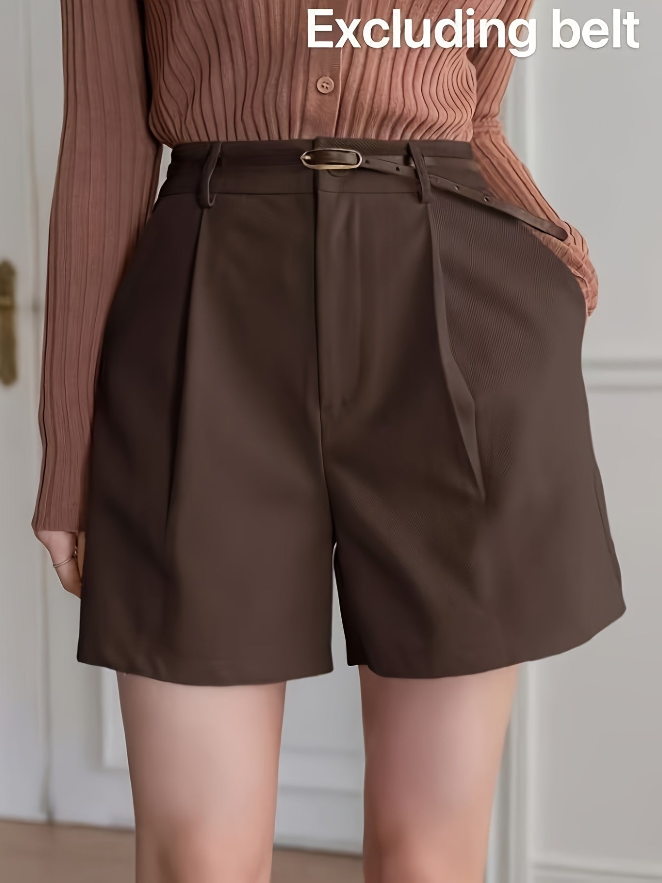 Elegant High-Waist Pleated Women's Shorts with Pockets
