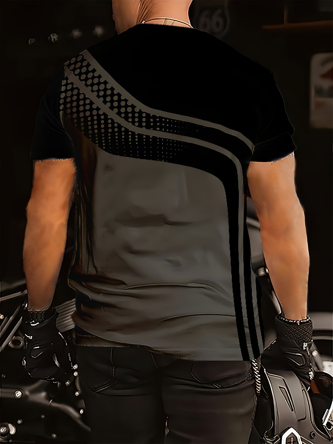 Men'S Stylish Black  Gray Striped T-Shirt - Soft Polyester Fabric, 3D Digital Print Design, Casual Crew Neck, Short Sleeve, Perfect for Summer, Everyday Comfort Tee   Modern Casualwear   Comfortable Fit