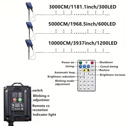 Solar Remote Control 19 Modes Outdoor Festival Party Decorations Garden Corridor Decoration Christmas Halloween Lights Wedding Proposal Scene New Year Decoration