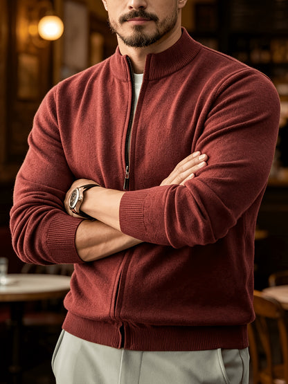 Men's Stand Collar Knit Cardigan Full-Zip Casual Fall Sweater