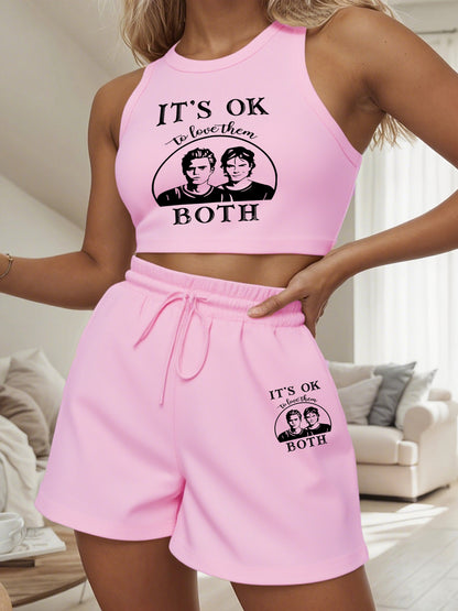 Women’s Casual Sleeveless Crop Top & High-Waisted Shorts Set