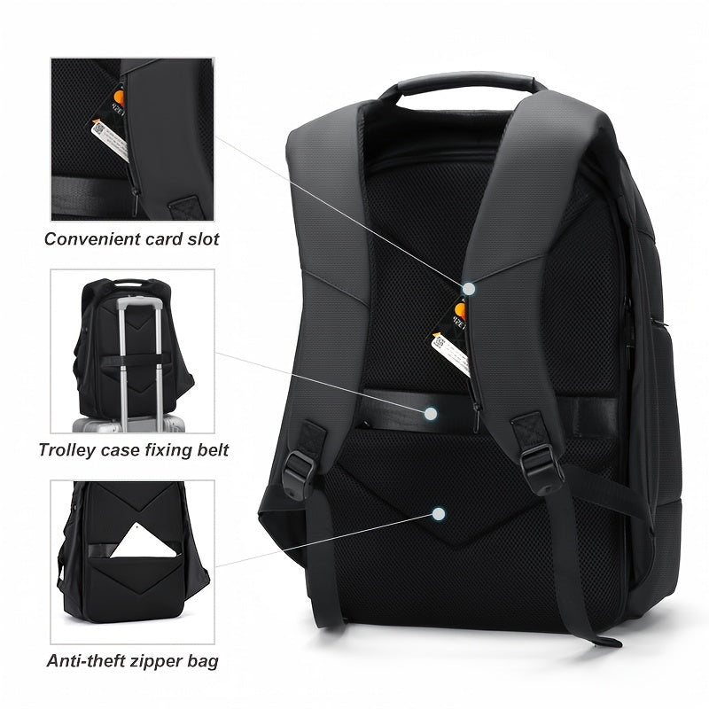 FENRUIEN Men'S Large Capacity Expandable Backpack with USB Charging, 39.62cm Laptop Bag, Durable Oxford Fabric, Multiple Compartments for Travel and Business Use, Travel Backpack   Minimalist Backpack   Durable Zippers, Lapto
