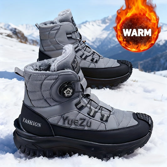 Men's -Lined Snow Boots, Winter Warm Work Boots, Wear-Resistant Outsole Anti-Slip Hiking Boots, Outdoor Trekking Boots, Tactical Work Boots, Gear Pattern Anti-Slip Sole, Snow Mountain Hiking Boots, Professional Outdoor Polar