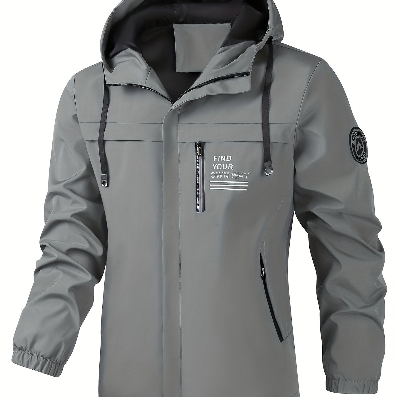 Men'S Stylish Black Hooded Windbreaker Jacket with Zipper Pockets - Casual, Loose Fit, Long Sleeve, Polyester Lining, Perfect for Spring and Fall, Casual Wear Jacket|Hooded Jacket|Zippered Jacke