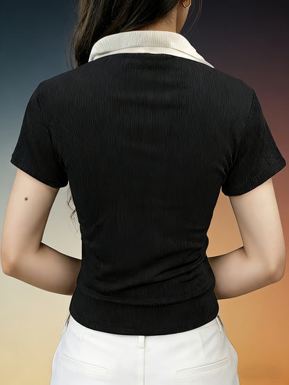 Women's Summer Slim-Fit Polo T-Shirt with Contrast Collar