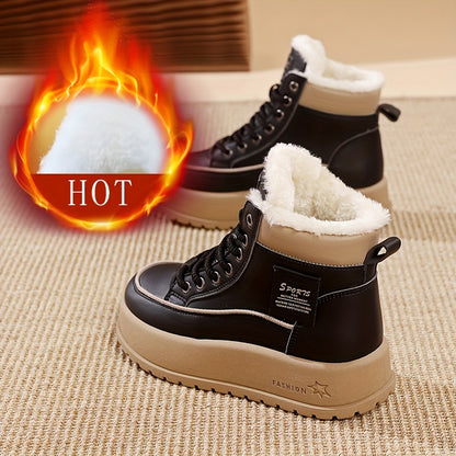 Women'S Insulated Plush-Lined Snow Boots, Non-Slip Thick-Soled Ankle Boots, Fleece-Lined Outdoor Flat Shoes, Stylish High-Top Casual Shoes for Winter.