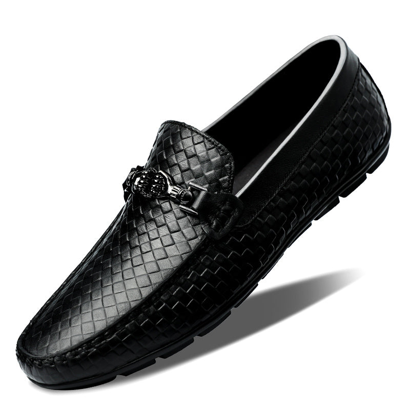 Men's Slip-On Leather Loafers with Rubber Sole - Casual Square Toe