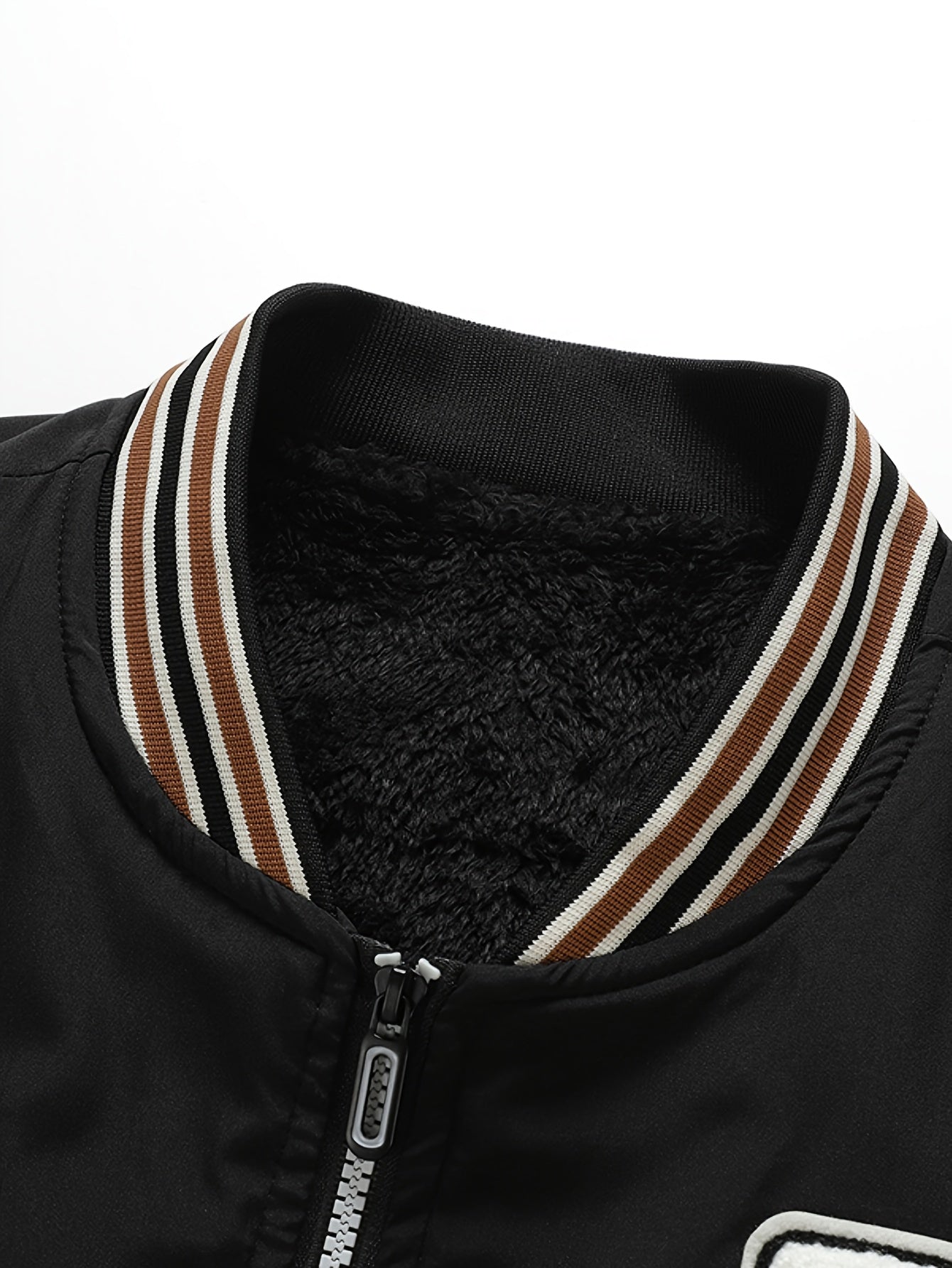 Men's Thermal Insulated Full-Zip Baseball Jacket with Full-Zip Closure - Heavyweight Winter Coat, Brown/White colorblock, Lining - Streetwear Outerwear for Casual & Formal Events - Compatible with Hoodies & Jackets (Men's Fas