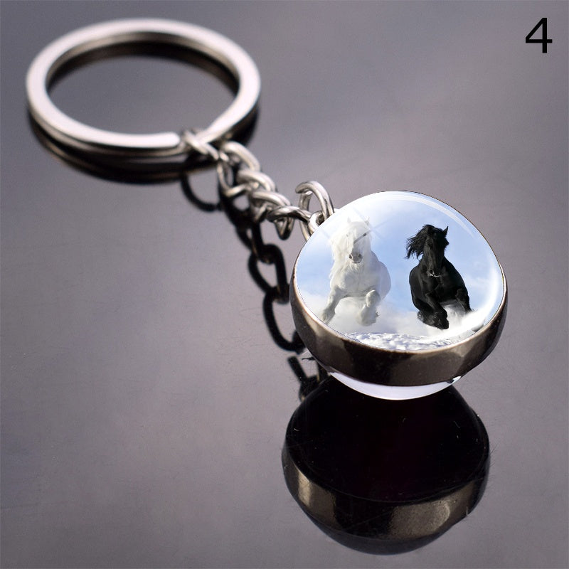 Horse Keychain Glass Ball Pendant Horse Keychain Horse Pattern Animal Keychain, Gift for New Year, Valentine'S Day