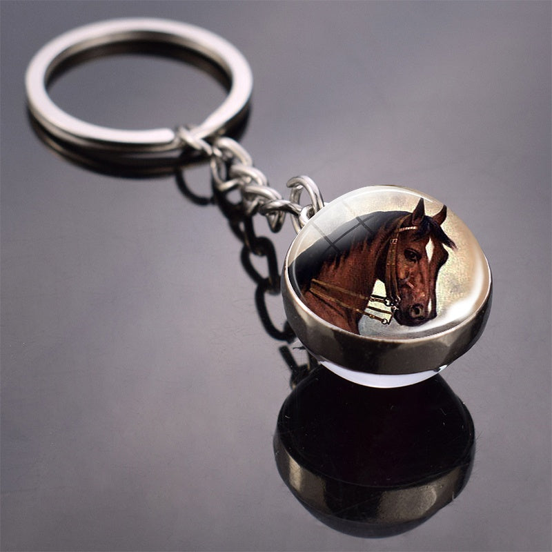 Horse Keychain Glass Ball Pendant Horse Keychain Horse Pattern Animal Keychain, Gift for New Year, Valentine'S Day