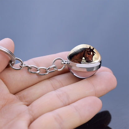 Horse Keychain Glass Ball Pendant Horse Keychain Horse Pattern Animal Keychain, Gift for New Year, Valentine'S Day