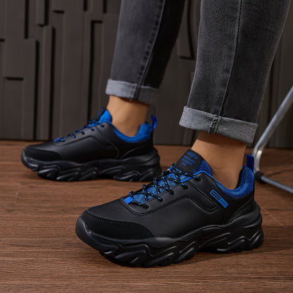 Men'S PU Lace-Up Comfortable Casual Shoes, Trendy Sports Shoes with Lightweight MD Soles for Outdoor Use, Ideal for Elderly Leisure Walking - ayq