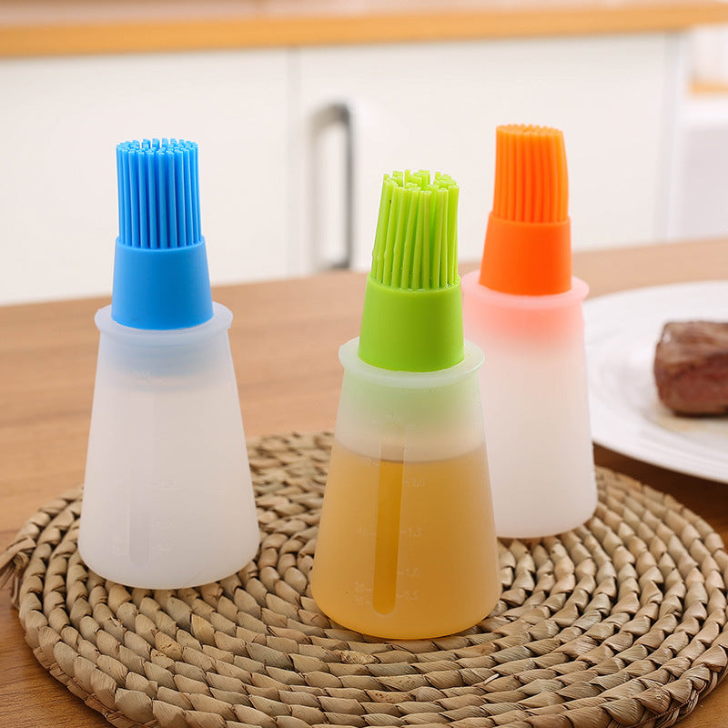 1pc Portable Silicone Oil Bottle With Brush Grill Oil Brushes Pastry Plastic Kitchen Oil Bottle Outdoor Baking BBQ Brush