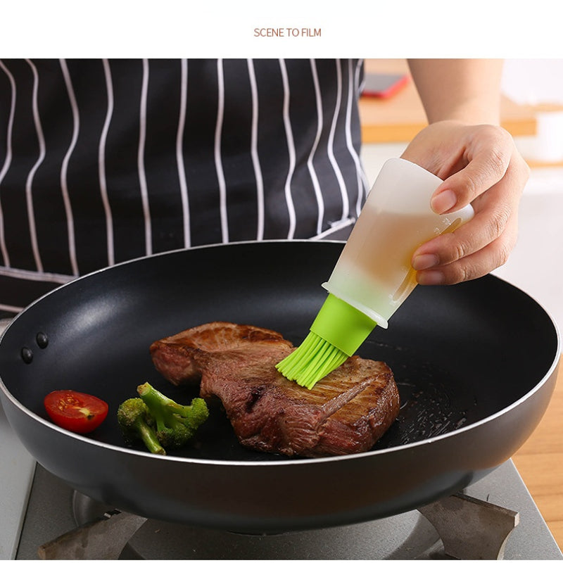 1pc Portable Silicone Oil Bottle With Brush Grill Oil Brushes Pastry Plastic Kitchen Oil Bottle Outdoor Baking BBQ Brush