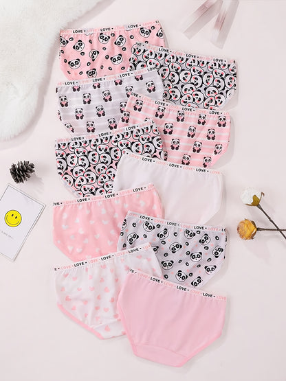 6-Pack Girls' Cute Panda Print Mid-Rise Briefs, Polyester Blend