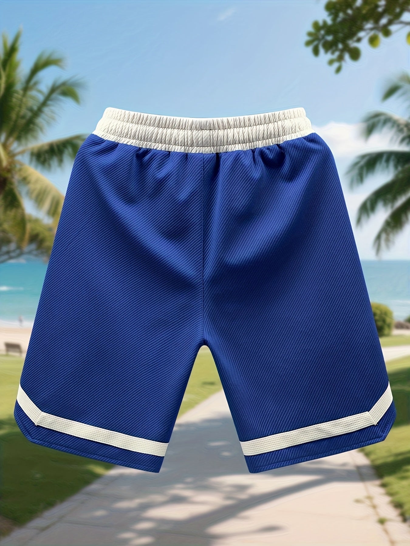 Men's Casual Color Block Polyester Summer Shorts with Drawstring
