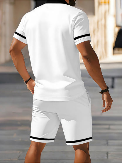 Men's Casual Short-Sleeve Polo & Shorts Set Lightweight Summer