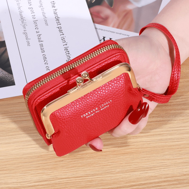 Small Credit Card Bag For Women, Multi Functional Kiss Lock Wallet, Fashion Zipper Coin Purse