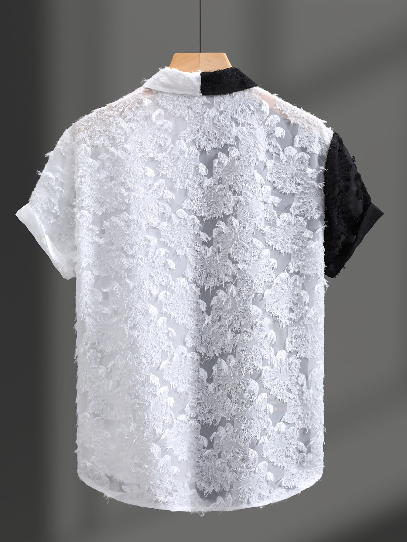 Men's Casual Sheer Lapel Collar Short Sleeve Shirt for Summer