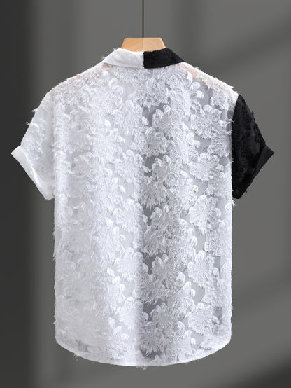 Men's Casual Sheer Lapel Collar Short Sleeve Shirt for Summer
