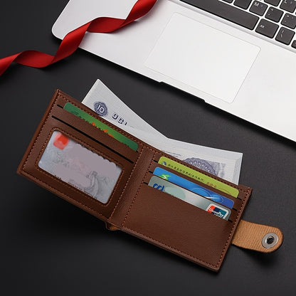 European Style Men Wallet Secure Button Business Short Model with Large Capacity Multi-Card Slots PU Wallet Trendy Youth Fashion