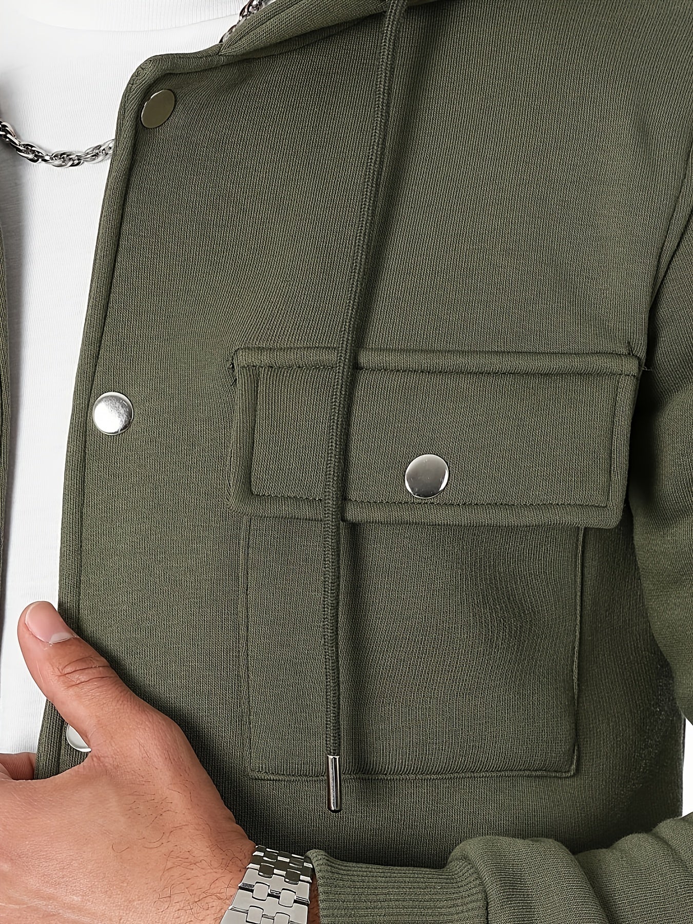 Men's Heavy-Duty Hooded Sweatshirt with Full-Zip Front & Utility Pockets - Olive Green Tactical-Style Outdoor Jacket, Long Sleeve Casual Pullover for Hiking, Camping, Casual Attire - Spring/Fall Layering Essential (Regular Fi