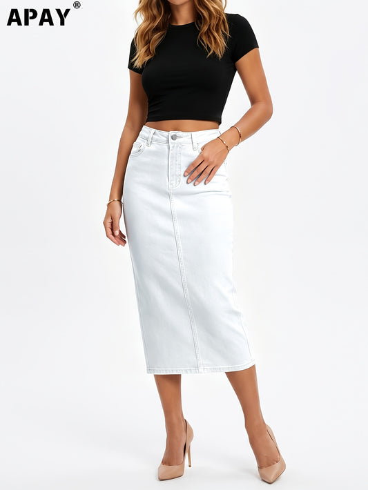 High Waist Midi Denim Skirt for Women, Slim Bodycon Pencil Style
