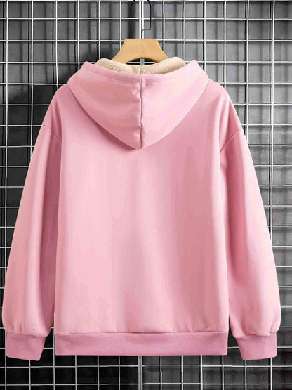Women'S Thick Fleece Hooded Sweatshirt with Cute Bear Print & Plush - Cozy Winter Warmth, Drawstring Hood & Pockets, Casual Retro Style, Machine Washable For Fall/winter Commuting & Daily Wear, Winter Sweatshirt, Seasonal Fas