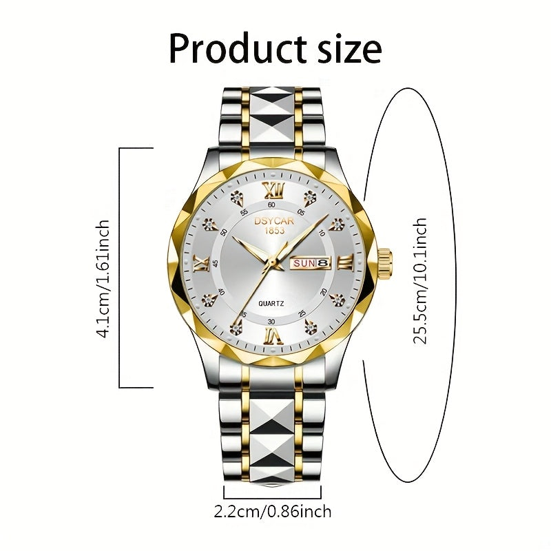 1pc Men's Elegant Watch with Date Display, Stylish Stainless Steel Strap, Quartz Movement Dress Watch, Suitable for Formal and Casual Attire - The Ideal Gift for Him