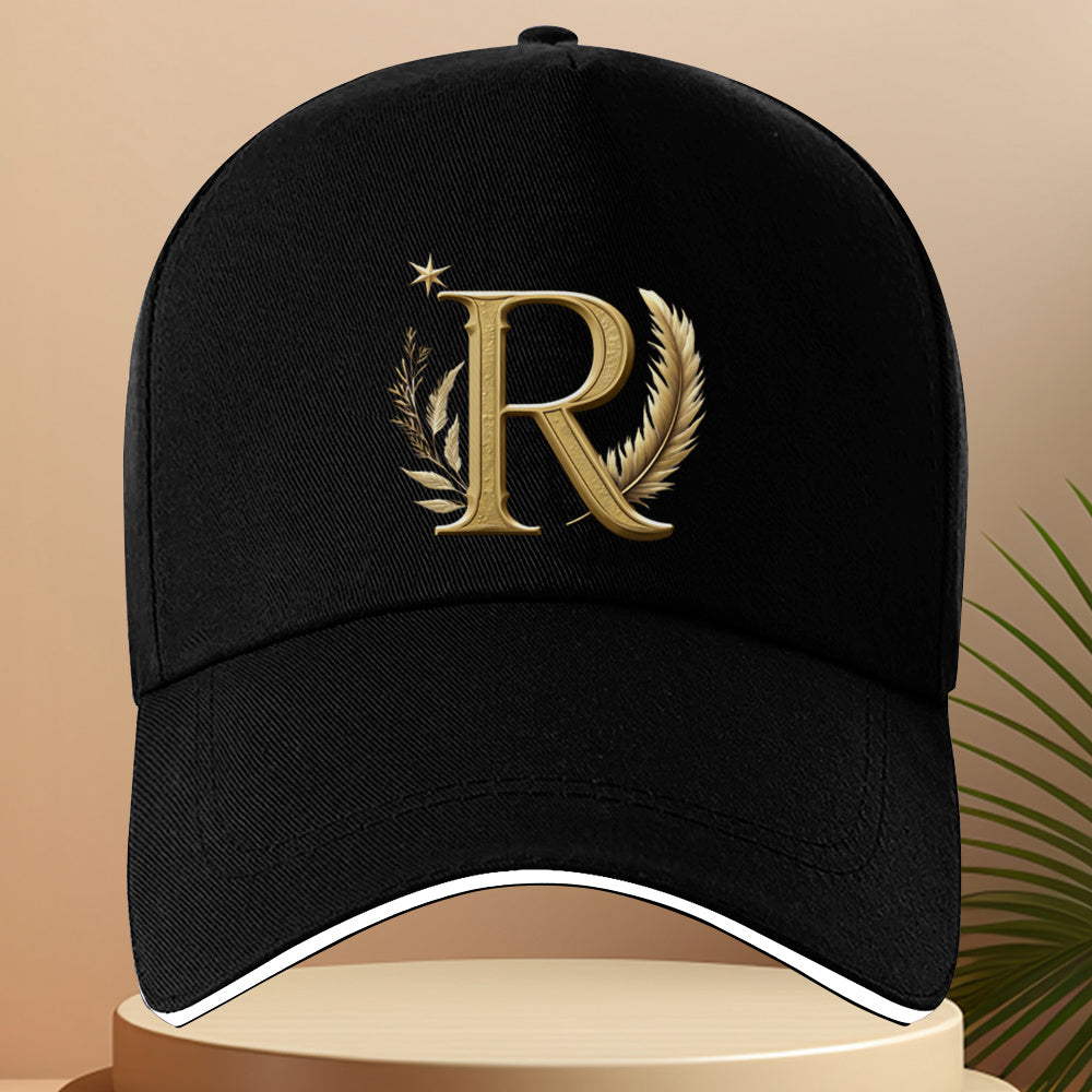 Lightweight Adjustable Baseball Cap with Golden Letter R and Wheat Ear