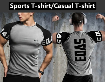Men's Quick-Dry Breathable Mesh Sports T-Shirt - Summer Gym Workout Top with Contrast Black  White Sleeves  for Man Letter Print, Slim Fit for Running Training Casual Wear, Breathable Running Gear   Sporty Casual Tee   Mesh