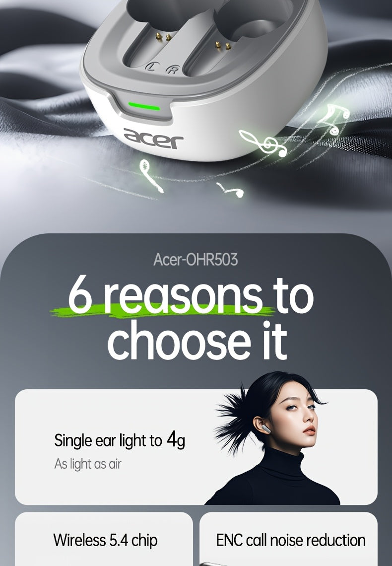 30h Wireless Earbuds Acer OHR503 Mini Sport Wireless Earbuds | Wireless Stereo, Long 30h Standby, Noise-Canceling, Comfortable Wear | Universal Fit, Latest Model, Touch Control