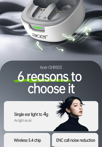 30h Wireless Earbuds Acer OHR503 Mini Sport Wireless Earbuds | Wireless Stereo, Long 30h Standby, Noise-Canceling, Comfortable Wear | Universal Fit, Latest Model, Touch Control