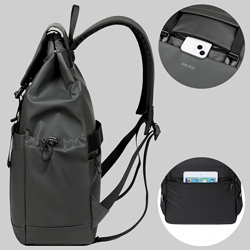 Preppy Style Casual Daypack Lightweight Polyester Backpack with Laptop Compartment, Trolley Sleeve, Adjustable Shoulder Straps, Sewing Thread Design – Ideal for College, Commuting, Travel