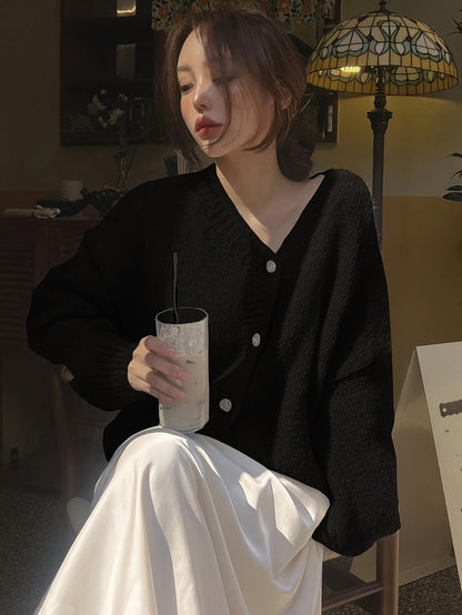 Women's Elegant V-Neck Button-Up Polyester Cardigan Jacket